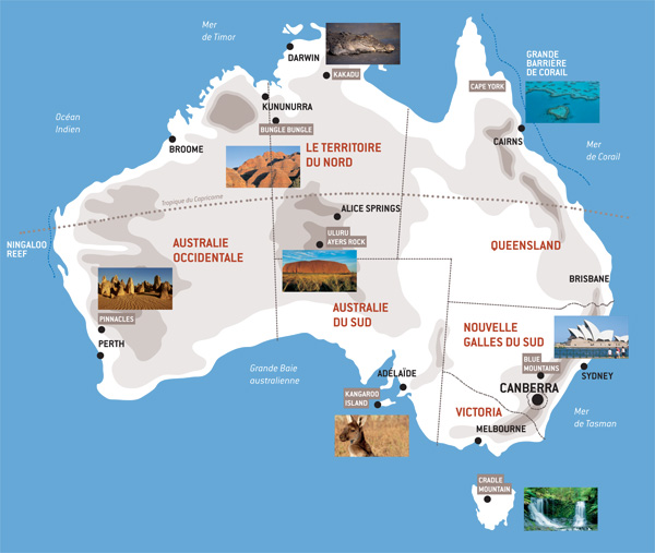 Carte de l'Australie, voyage Australie