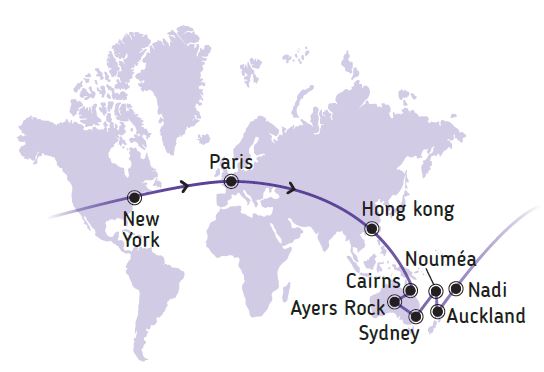 voyage NYC en avion carte du monde